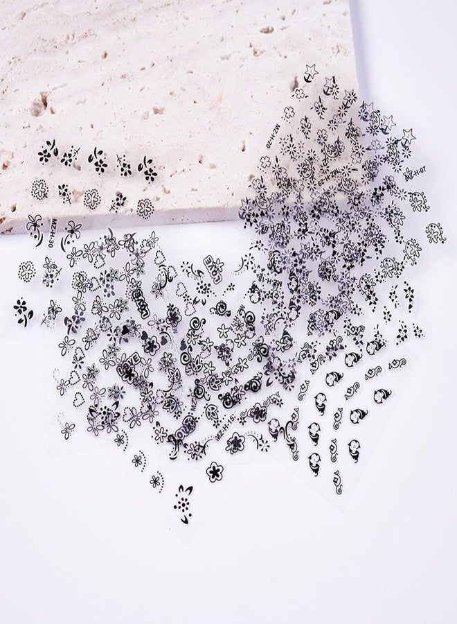 Sevgob 30Sheets Black Flower Nail Art Stickers Spring Summer Nail Stickers for Nails Art 3D Self-Adhesive Floral Nail Decals Flower Sticker for Women Girls Acrylic Nails Manicure DIY - Image 5